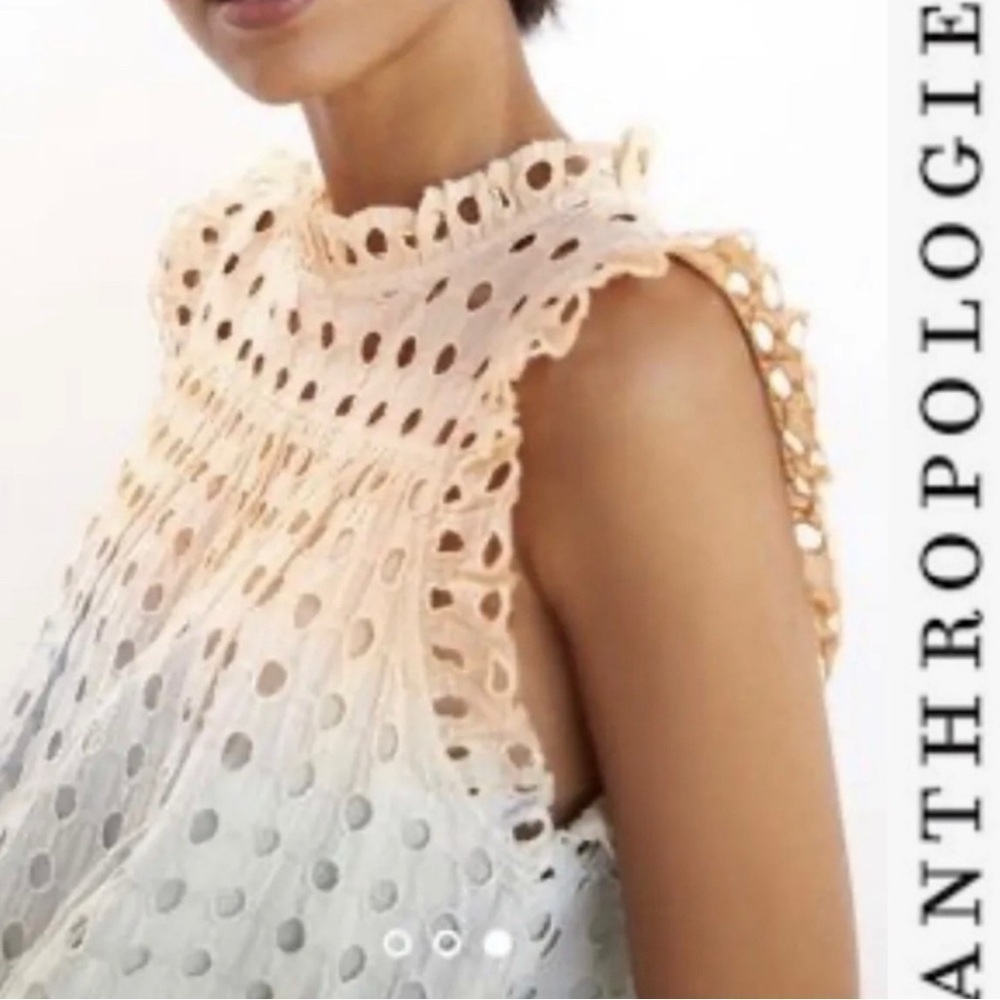 ANTHROPOLOGIE Ollari M BOHO Feminine Ruffle Cotton Tank Tassel Tie Back Cut Out - Picture 2 of 14